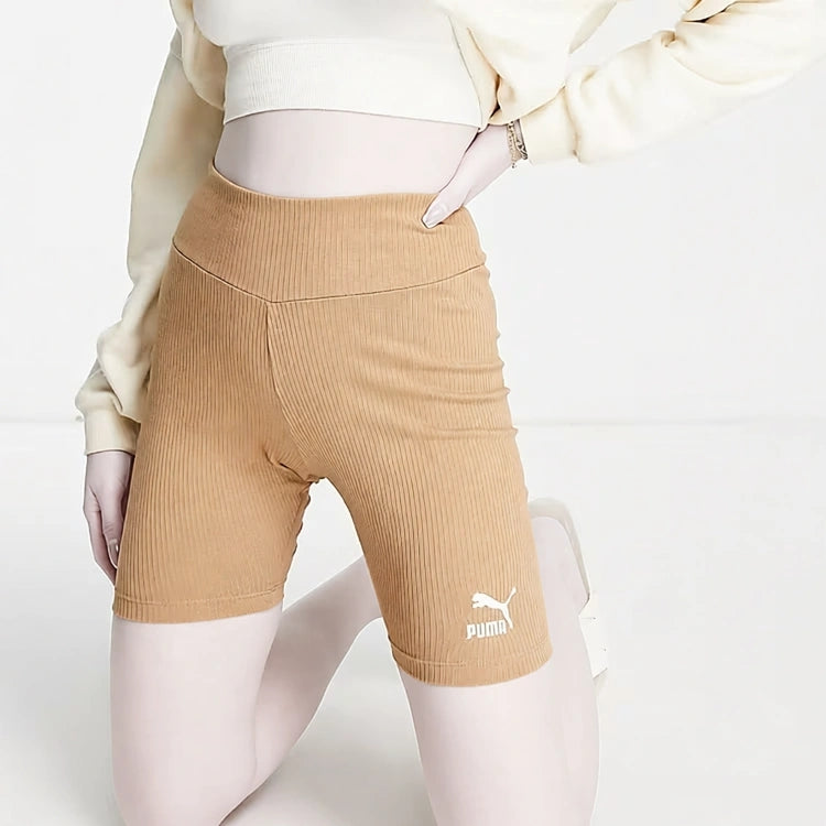 Puma Womens Ribbed Legging Shorts in Tan