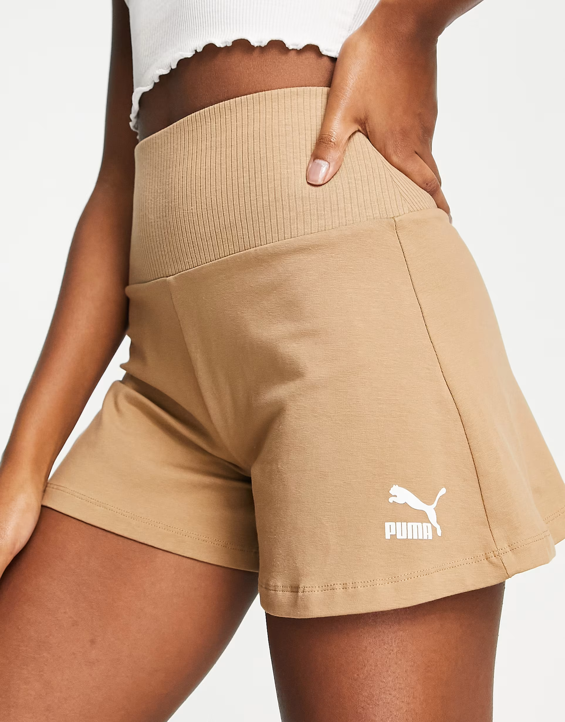 Puma high waisted boxer shorts in tan