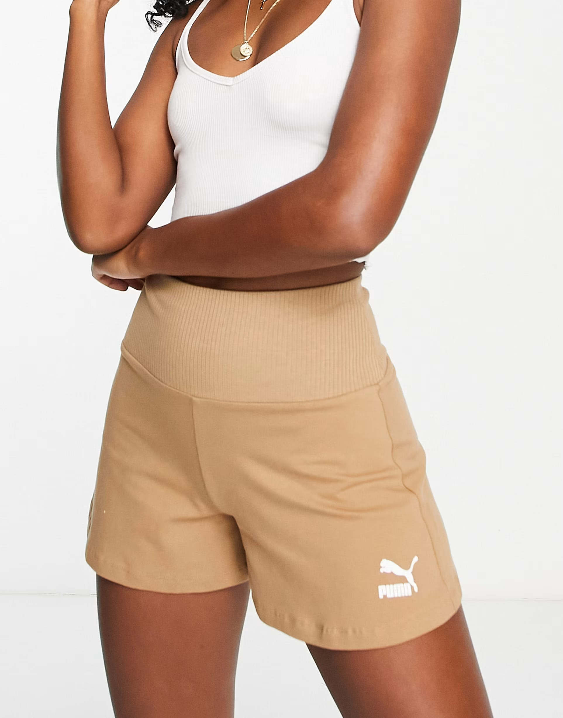 Puma high waisted boxer shorts in tan