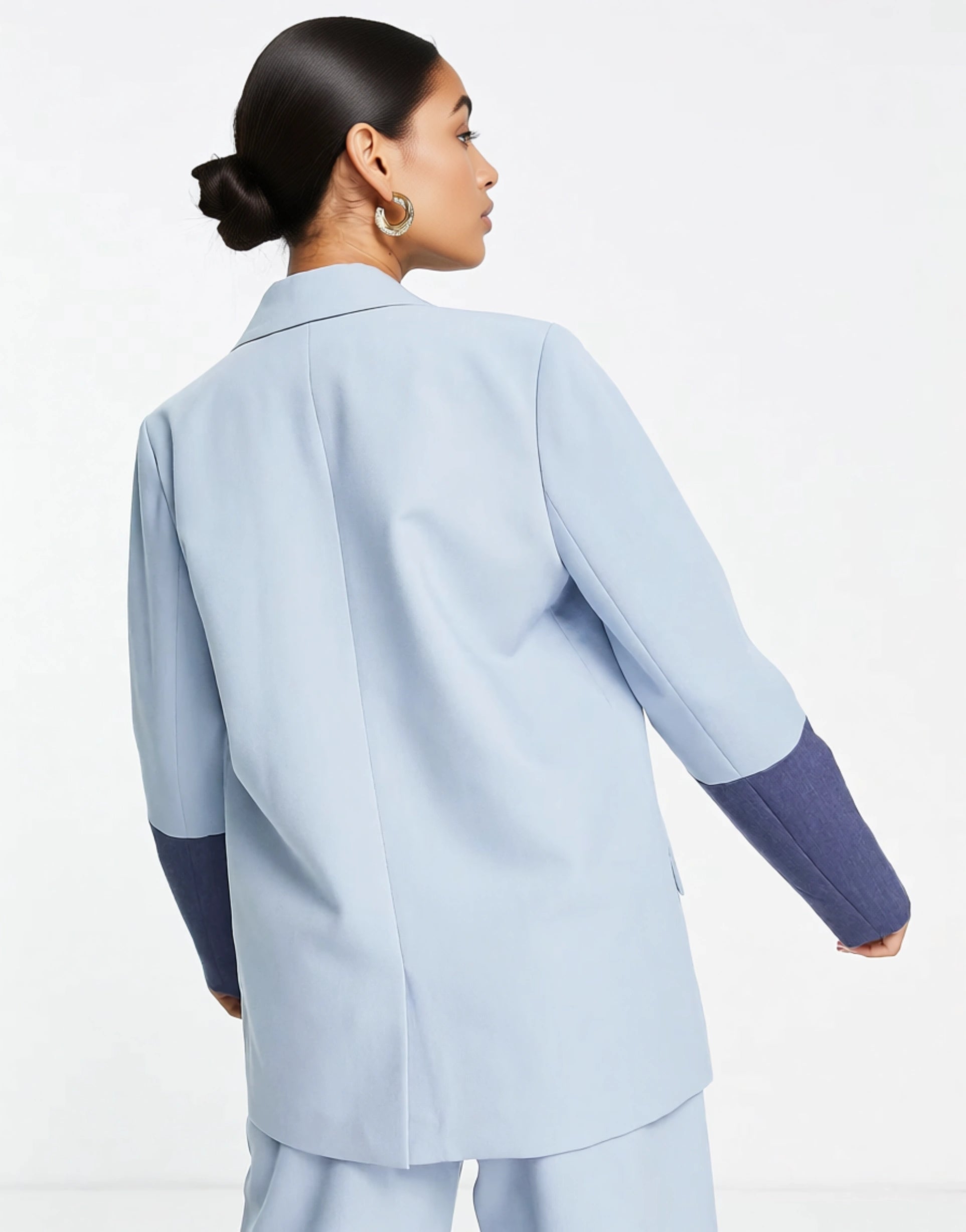4th & Reckless Petite Women's Tailored Suit Jacket Co Ord in Colour Block Blue In Blue