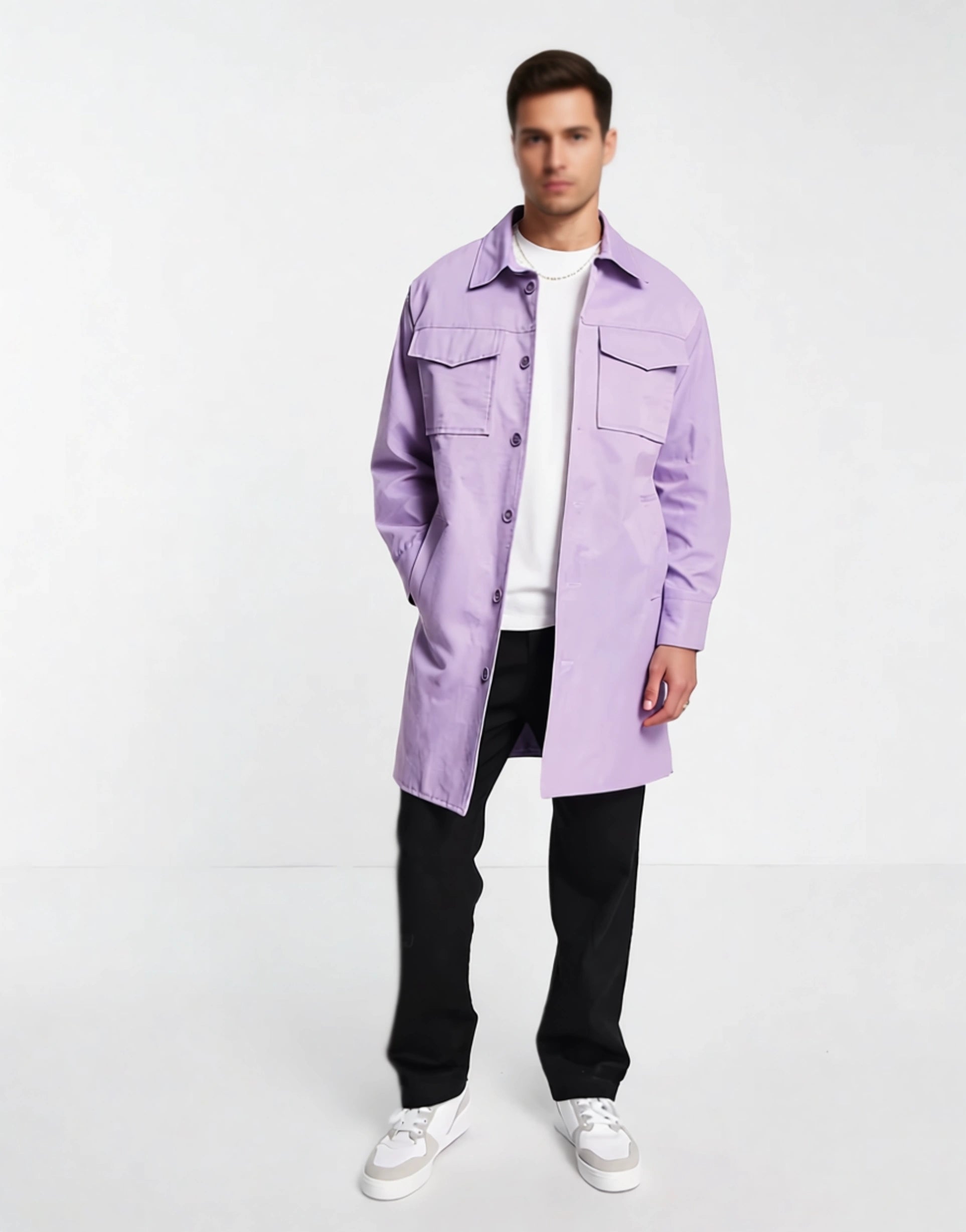 Gianni Feraud Mens Premium Patch Pocket Oversized Coat In Purple
