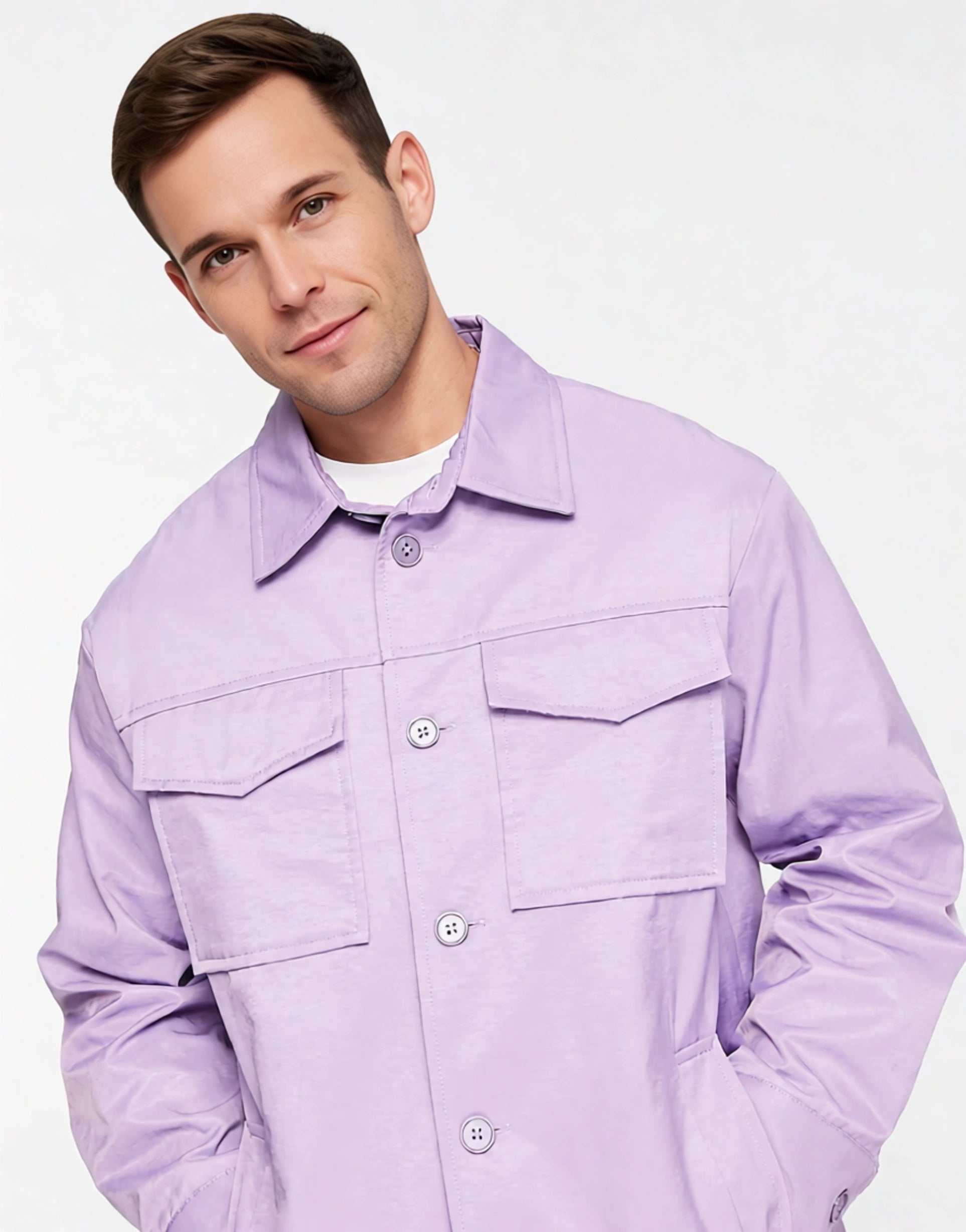 Gianni Feraud Mens Premium Patch Pocket Oversized Coat In Purple