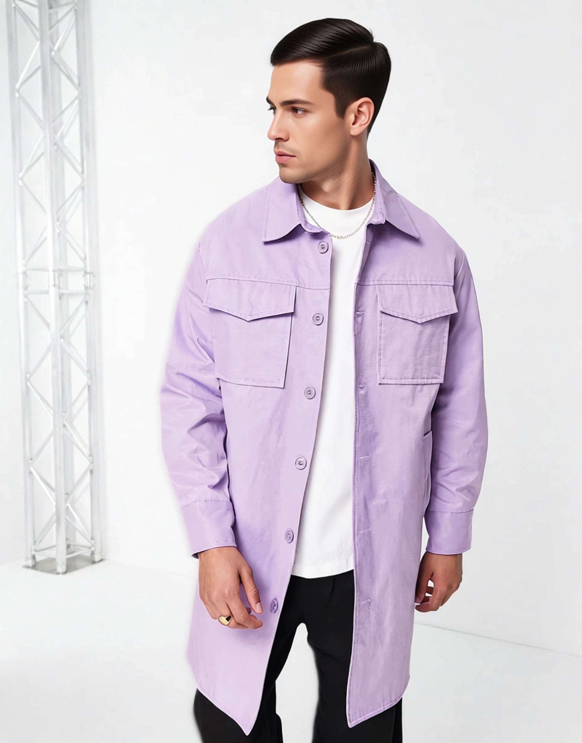 Gianni Feraud Mens Premium Patch Pocket Oversized Coat In Purple