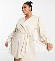 Closet London Plus Womens Wrap Tie Mini Dress in Stone