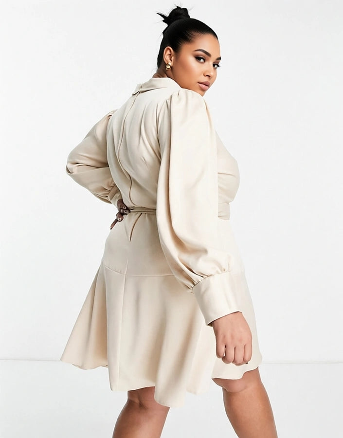 Closet London Plus Womens Wrap Tie Mini Dress in Stone