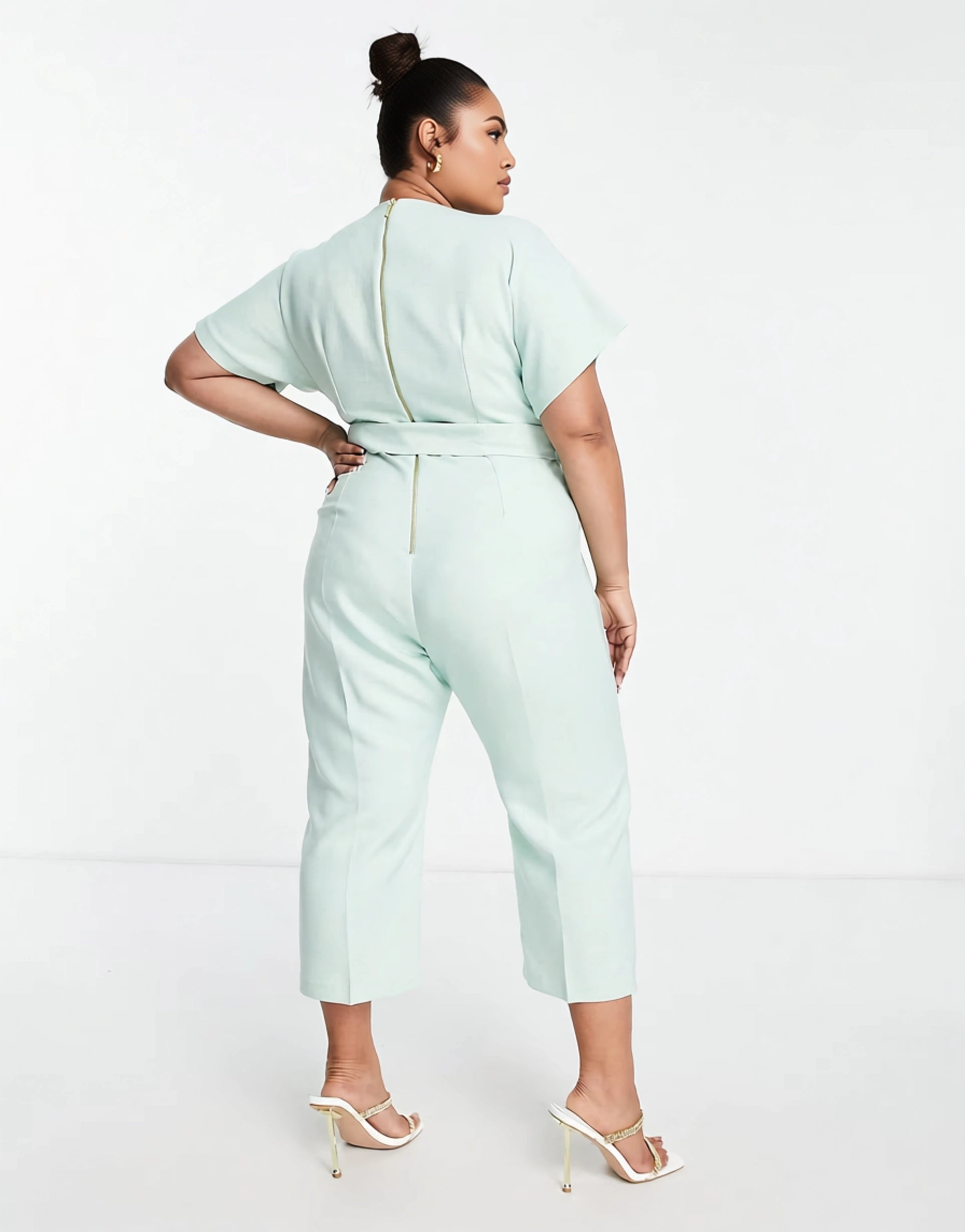 Womens Closet London Plus Wrap Waist Tie Kimono Sleeve Jumpsuit In Sage