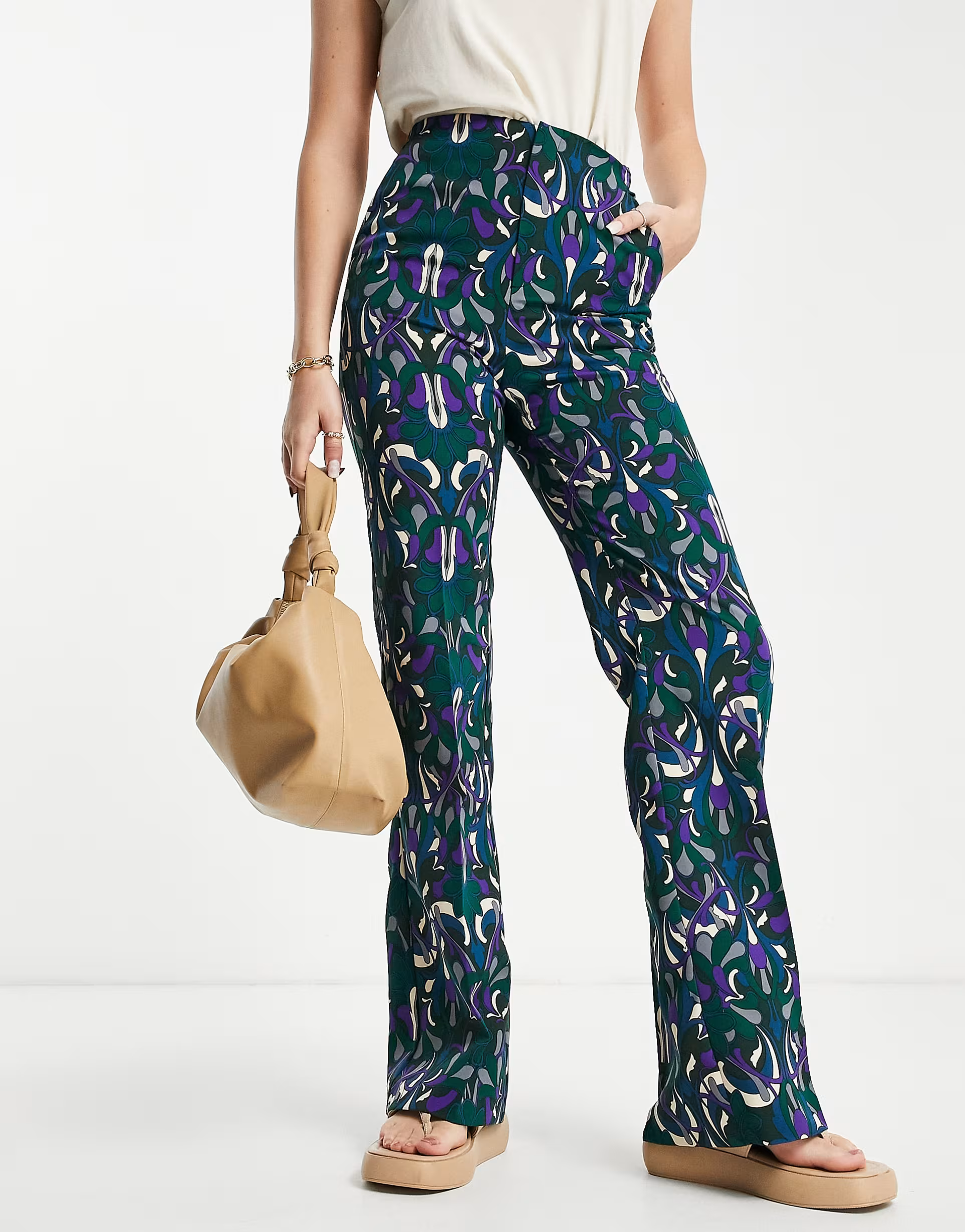 Mango straight leg trousers in 70s retro print