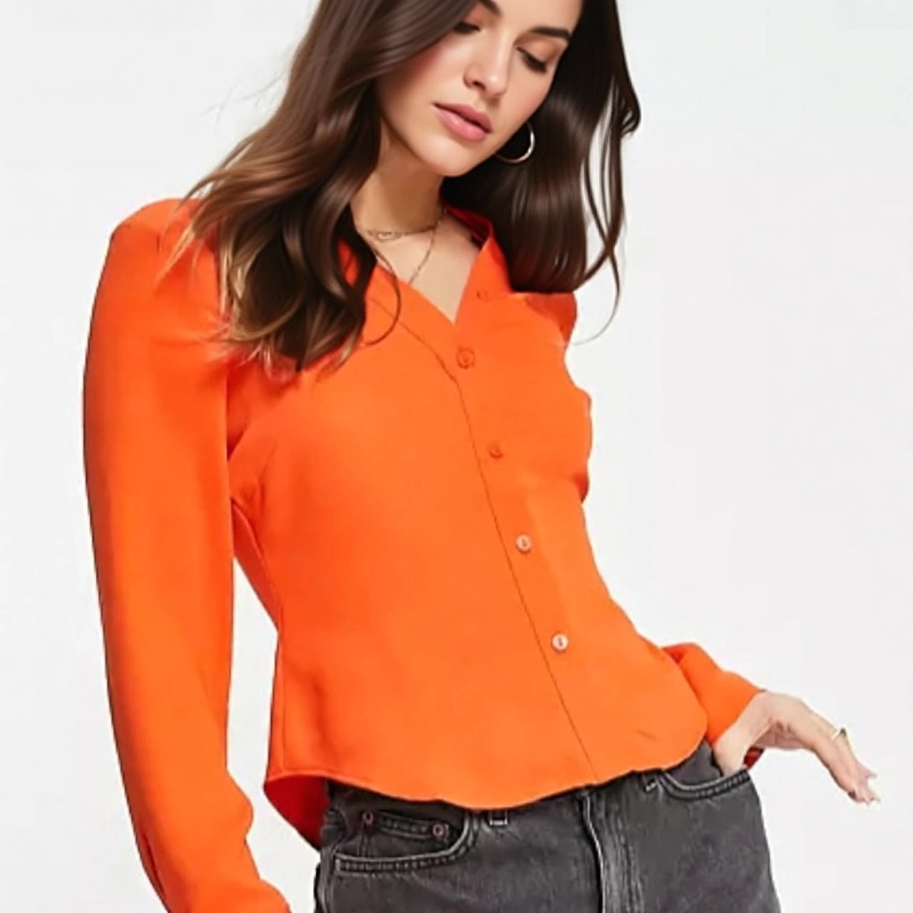 Mango Women's Button Down Shirt in Bright Orange In Orange