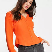 Mango Women's Button Down Shirt in Bright Orange In Orange