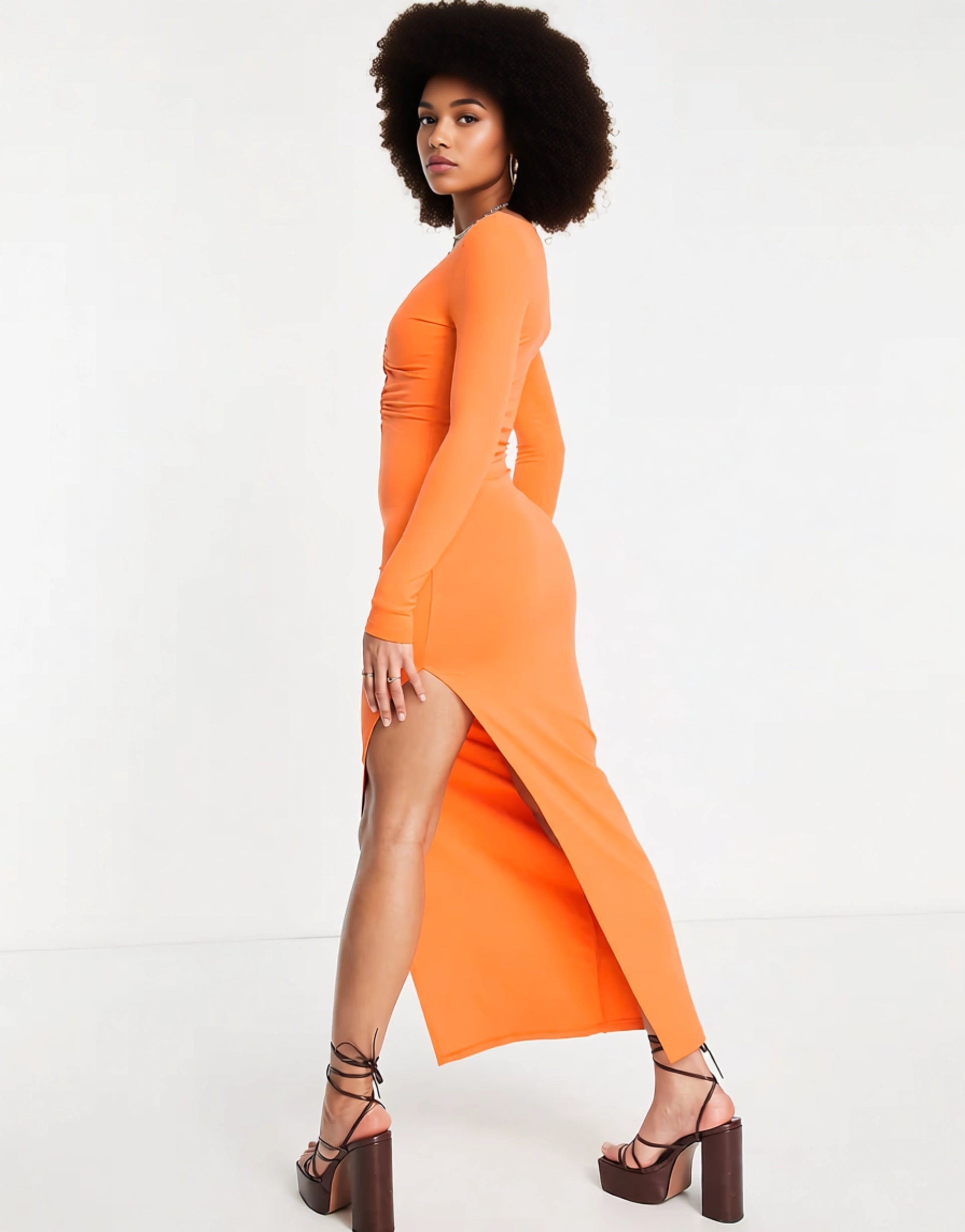 Simmi Clothing Womens Long Sleeve Bust Detail Maxi Dress In Orange