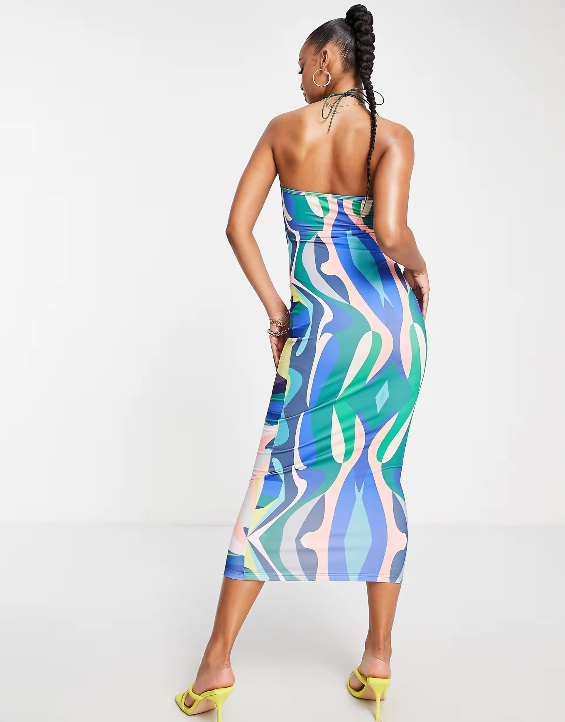Womens Simmi Plunge Front Midi Dress In Blue Abstract Print
