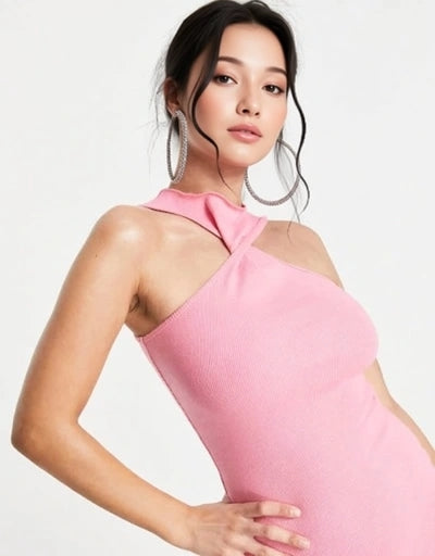 Womens Simmi High Neck Mini Scarf Dress In Pink