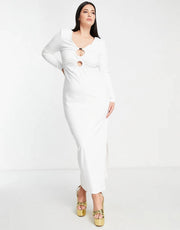 Womens Simmi Plus Clothing Long Sleeve Bust Detail Maxi Dress In White