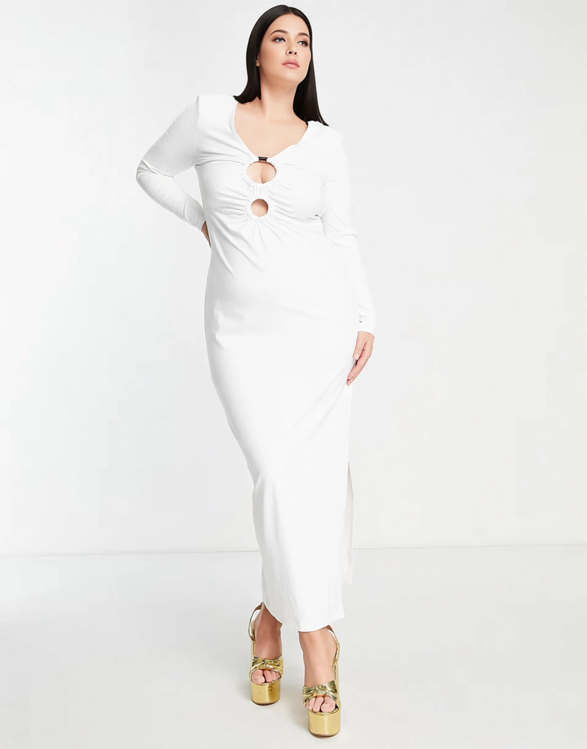 Womens Simmi Plus Clothing Long Sleeve Bust Detail Maxi Dress In White