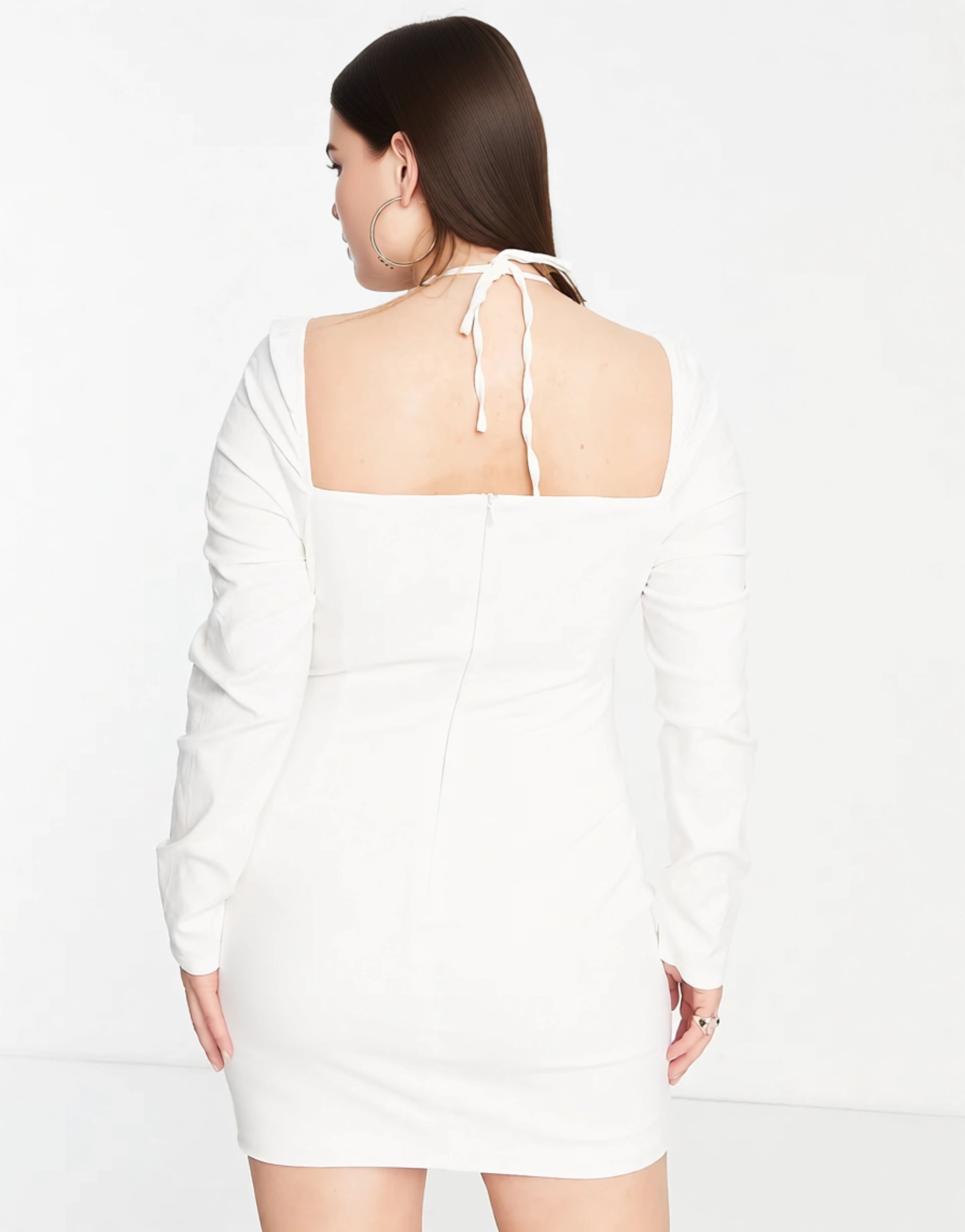 Simmi London Plus Women's Halterneck Long Sleeve Ruched Mini Dress In White
