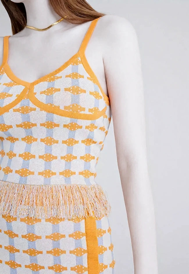 Urban Revivo Womens Co-Ord Knitted Vest With Fringing in Orange Check