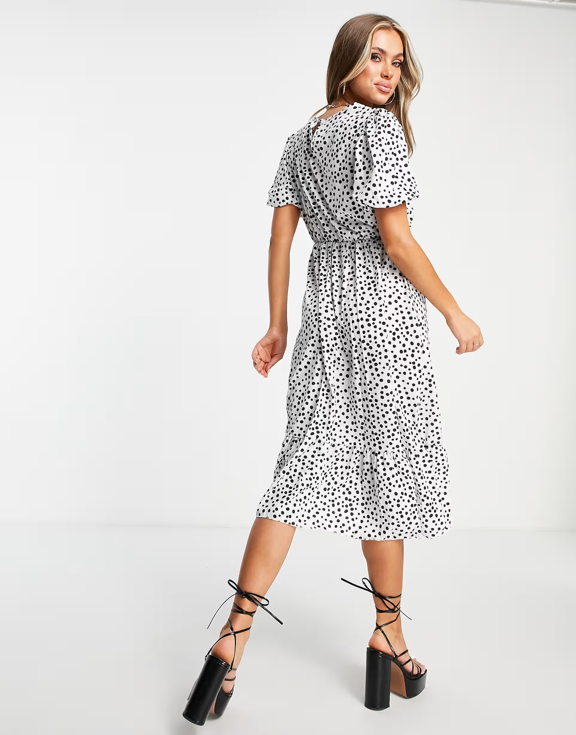 I Saw It First polka dot puff sleeve midi Dress in White
