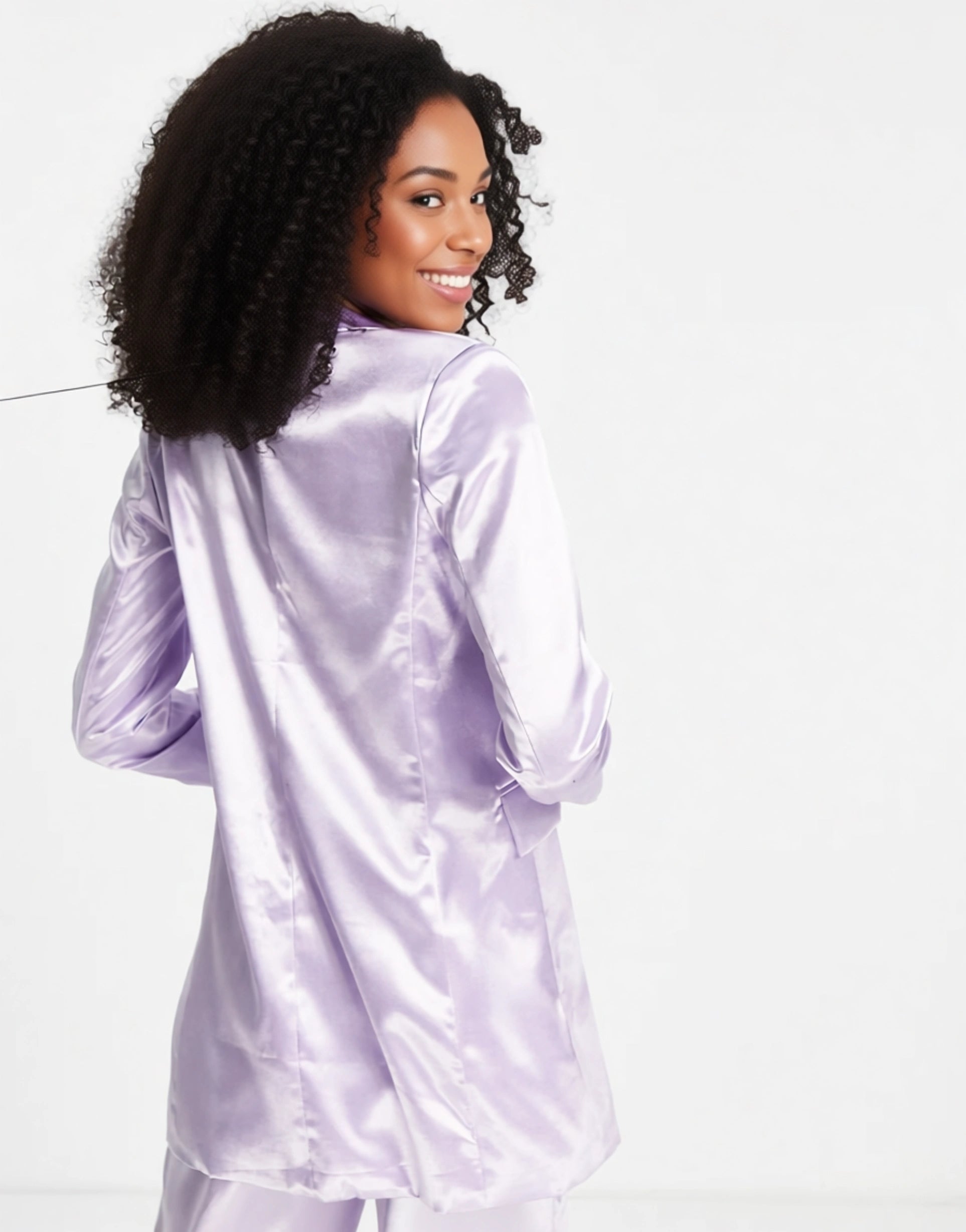 Liquorish Womens Satin Tailored Double Breast Blazer in Dreamy Lilac