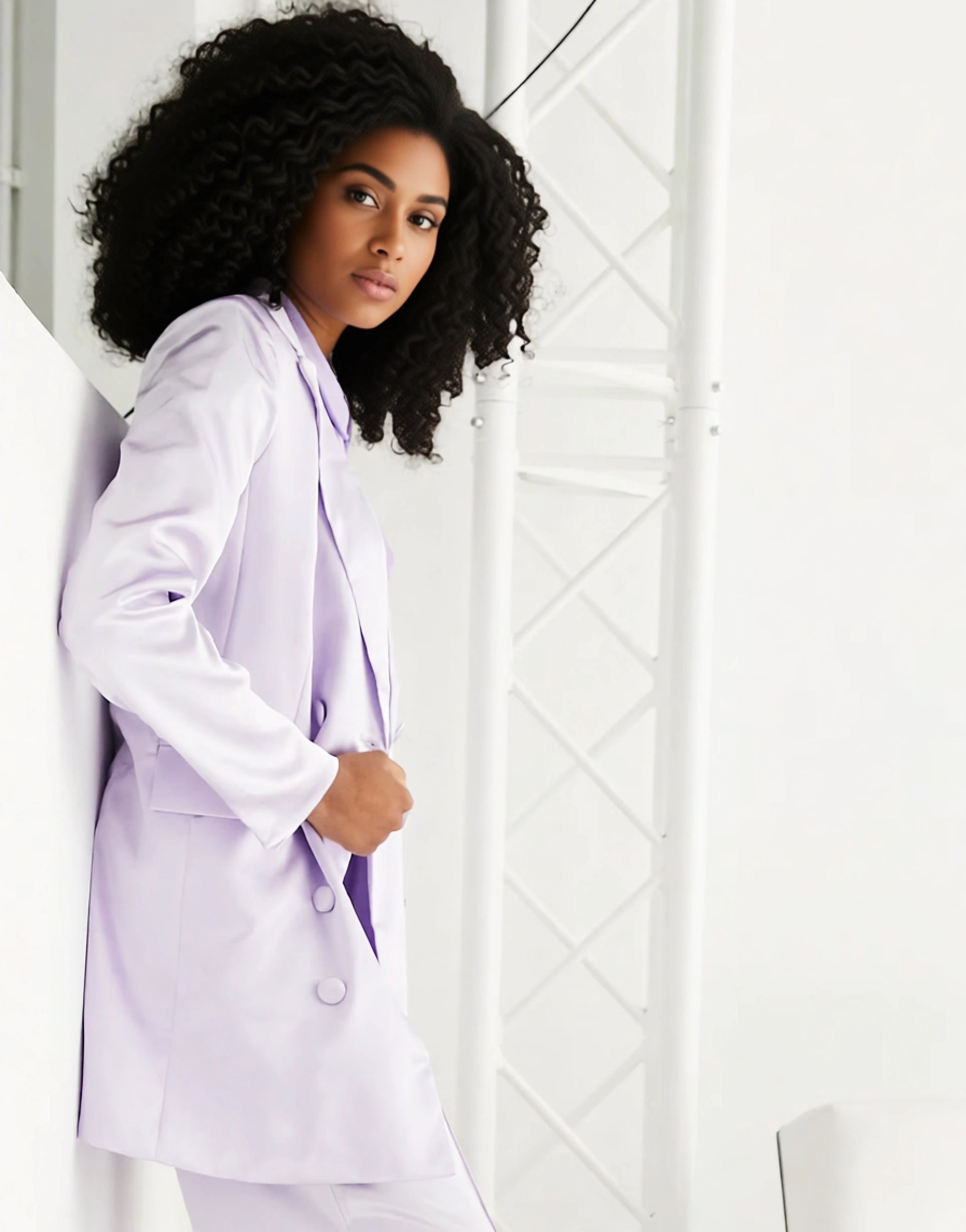 Liquorish Womens Satin Tailored Double Breast Blazer in Dreamy Lilac