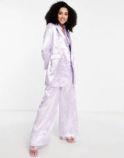 Liquorish Womens Satin Tailored Double Breast Blazer in Dreamy Lilac