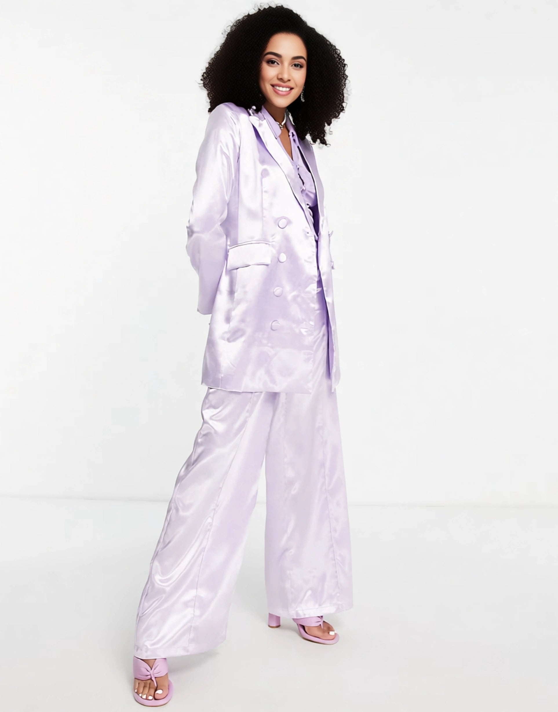 Liquorish Womens Satin Tailored Double Breast Blazer in Dreamy Lilac