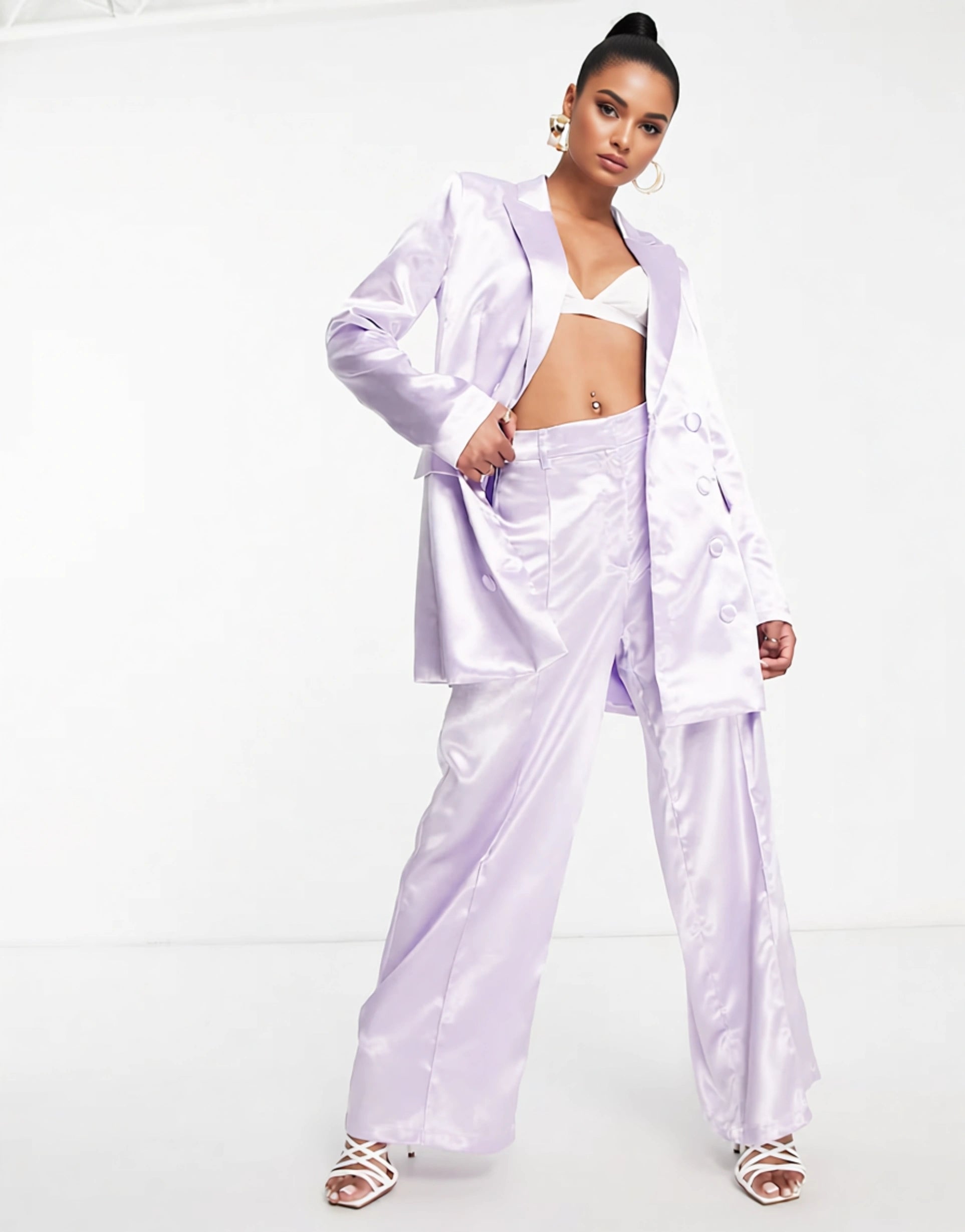 Liquorish Womens Satin Co-Rd Tailored Trouser in Dreamy Lilac