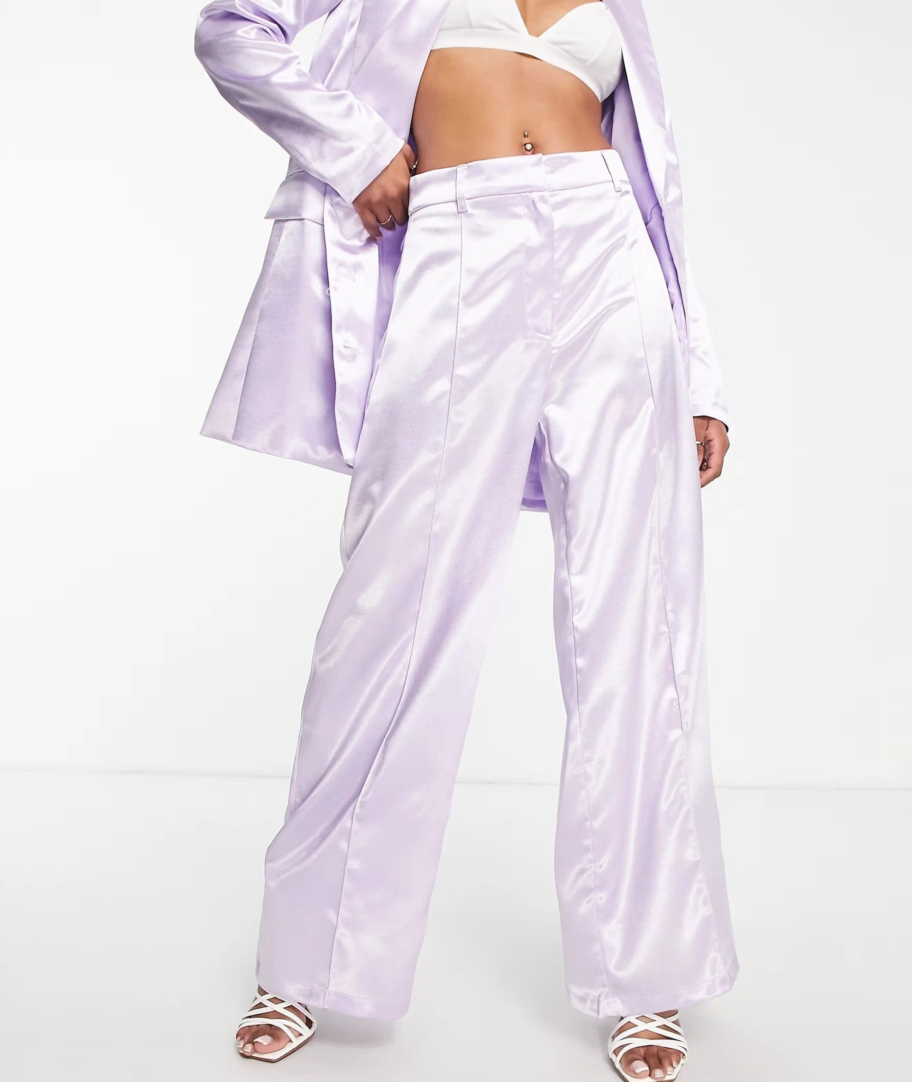 Liquorish Womens Satin Co-Rd Tailored Trouser in Dreamy Lilac