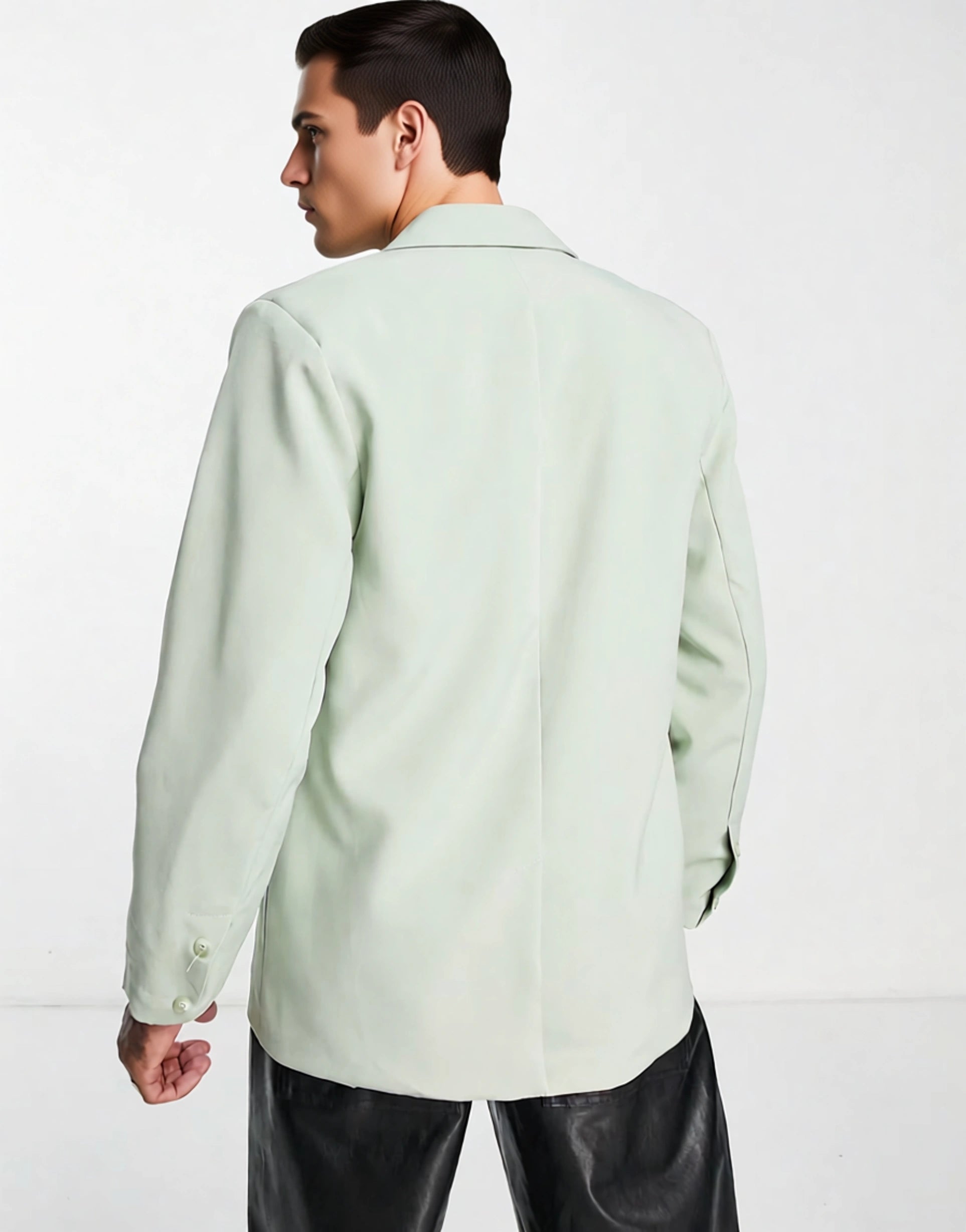 Mennace Mens Tailored Double Breasted Blazer in Sage Green