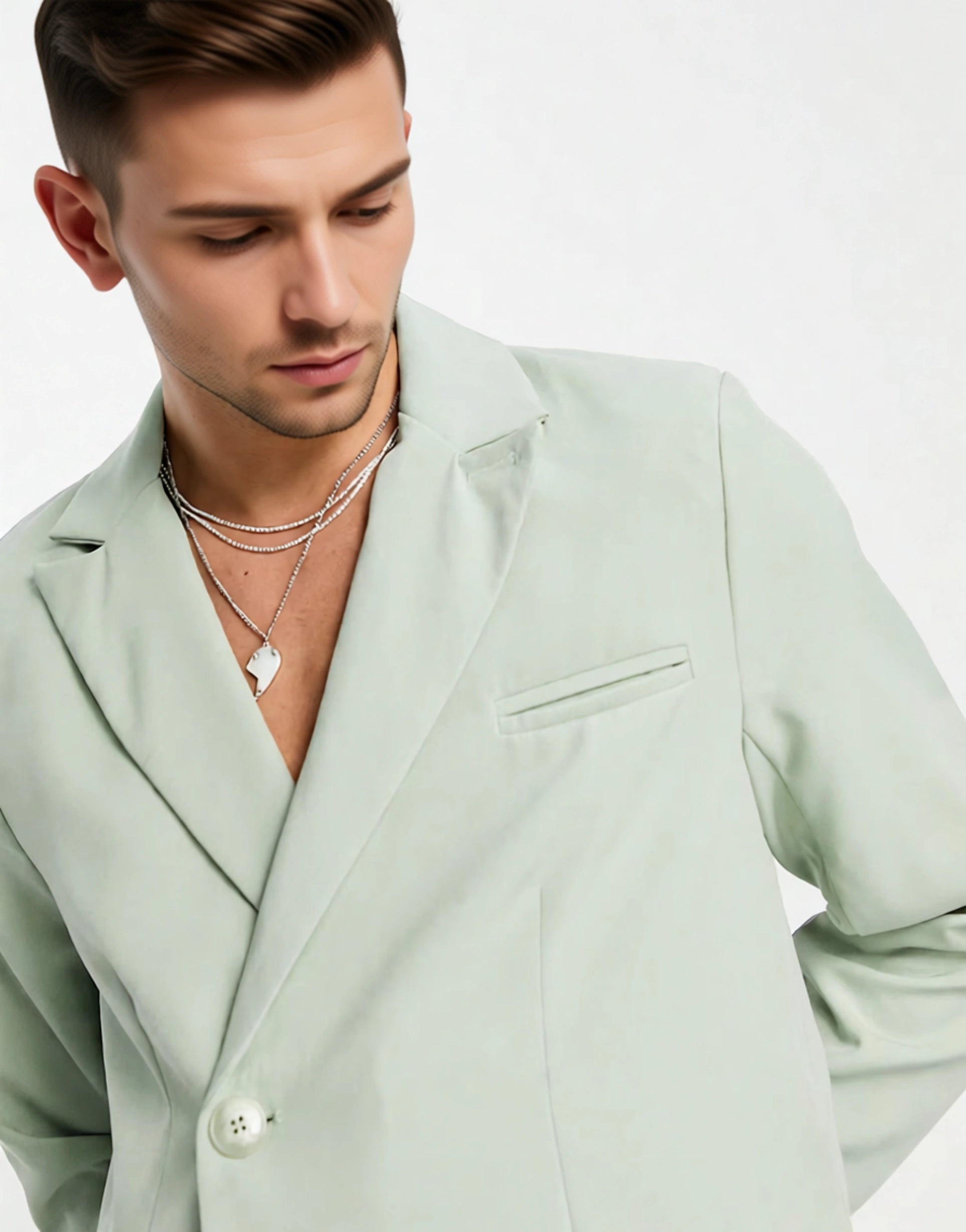 Mennace Mens Tailored Double Breasted Blazer in Sage Green