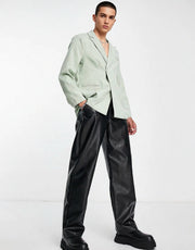 Mennace Mens Tailored Double Breasted Blazer in Sage Green