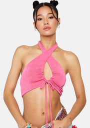 Womens Peppermayo Ruched Strappy Back Detail Crop Top In Pink