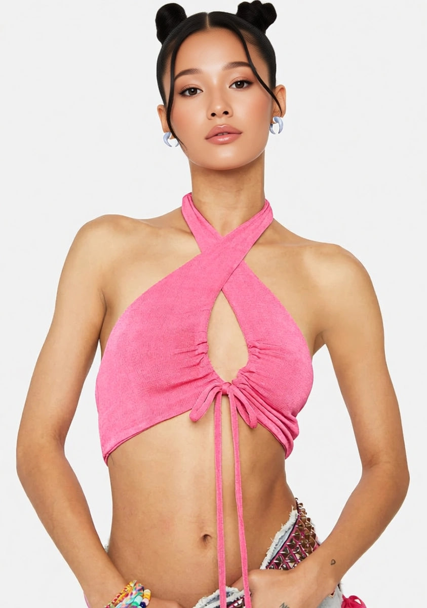 Womens Peppermayo Ruched Strappy Back Detail Crop Top In Pink