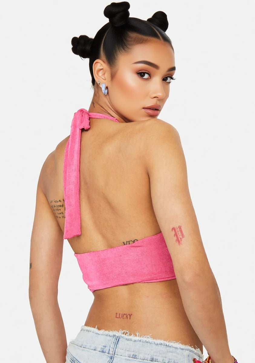 Womens Peppermayo Ruched Strappy Back Detail Crop Top In Pink