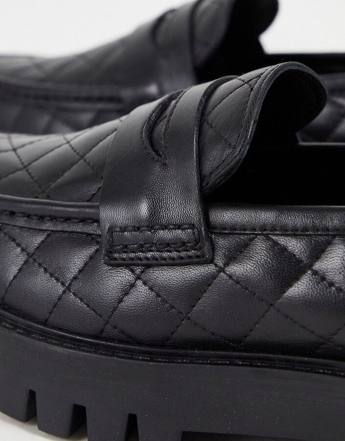 Asra Mens Frenji Quilted Loafers In Black Leather