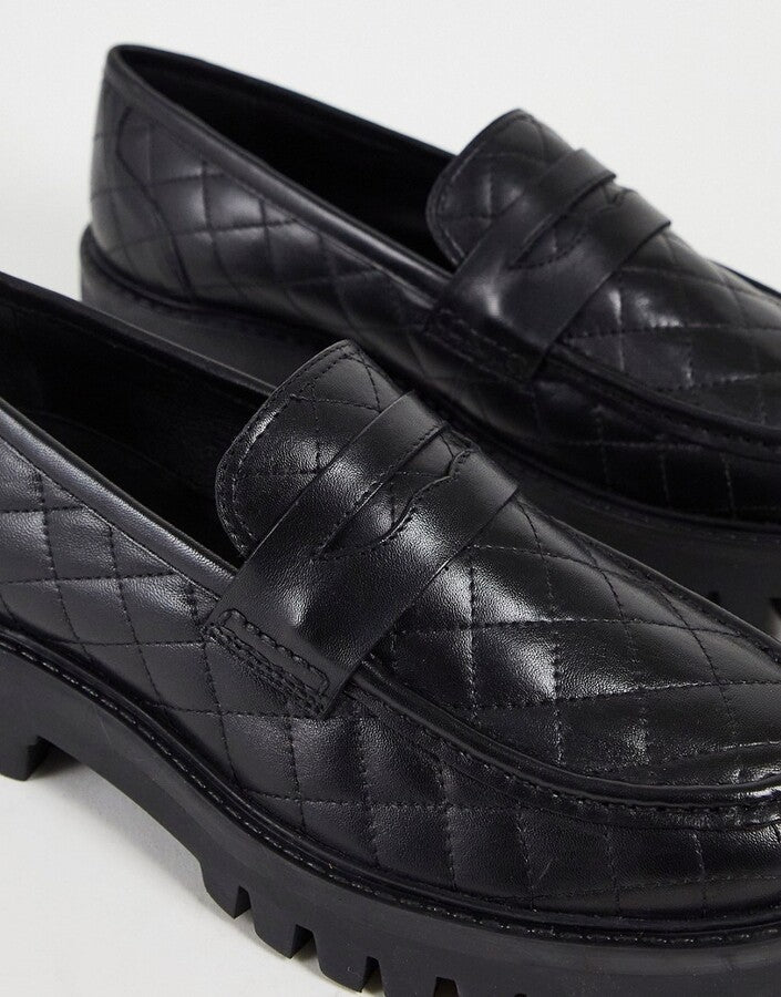 Asra Mens Frenji Quilted Loafers In Black Leather