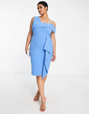 Lavish Alice Plus Women's Asymmetric Off Shoulder Midi Dress In Blue