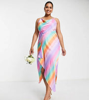Liquorish Plus Womens Satin Slip Dress With Frill Detail in Ombre Print