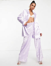 Liquorish Petite Womens Satin Tailored Trouser Co-Ord in Lilac