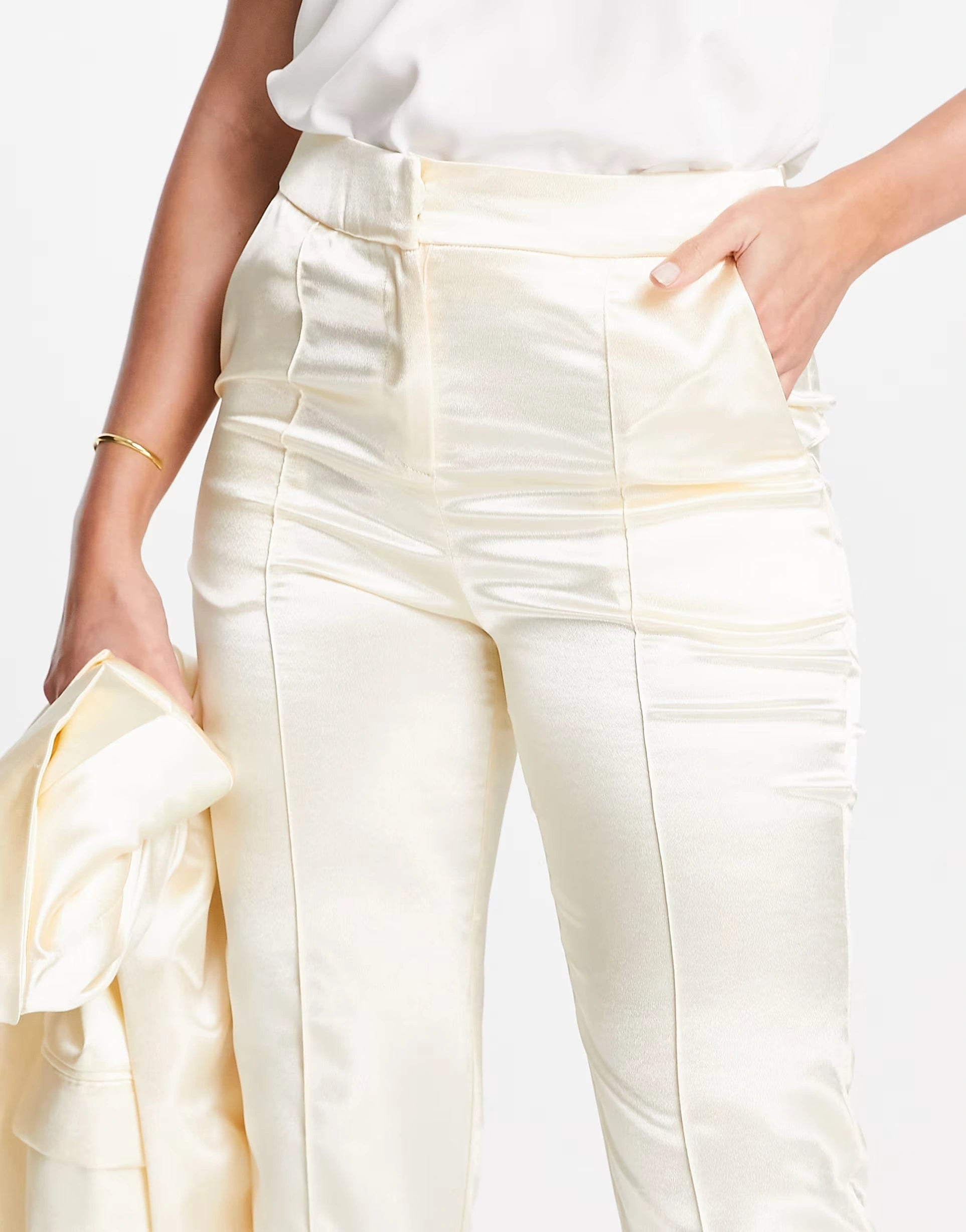Liquorish Tall Womens Satin Tailored Trouser Co-Ord in Champagne