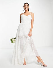 Starlet Women's Bridal Corset Overlay Embellished Maxi Dress in Ivory In White
