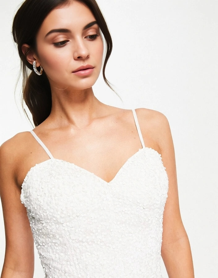 Starlet Women's Bridal Corset Overlay Embellished Maxi Dress in Ivory In White