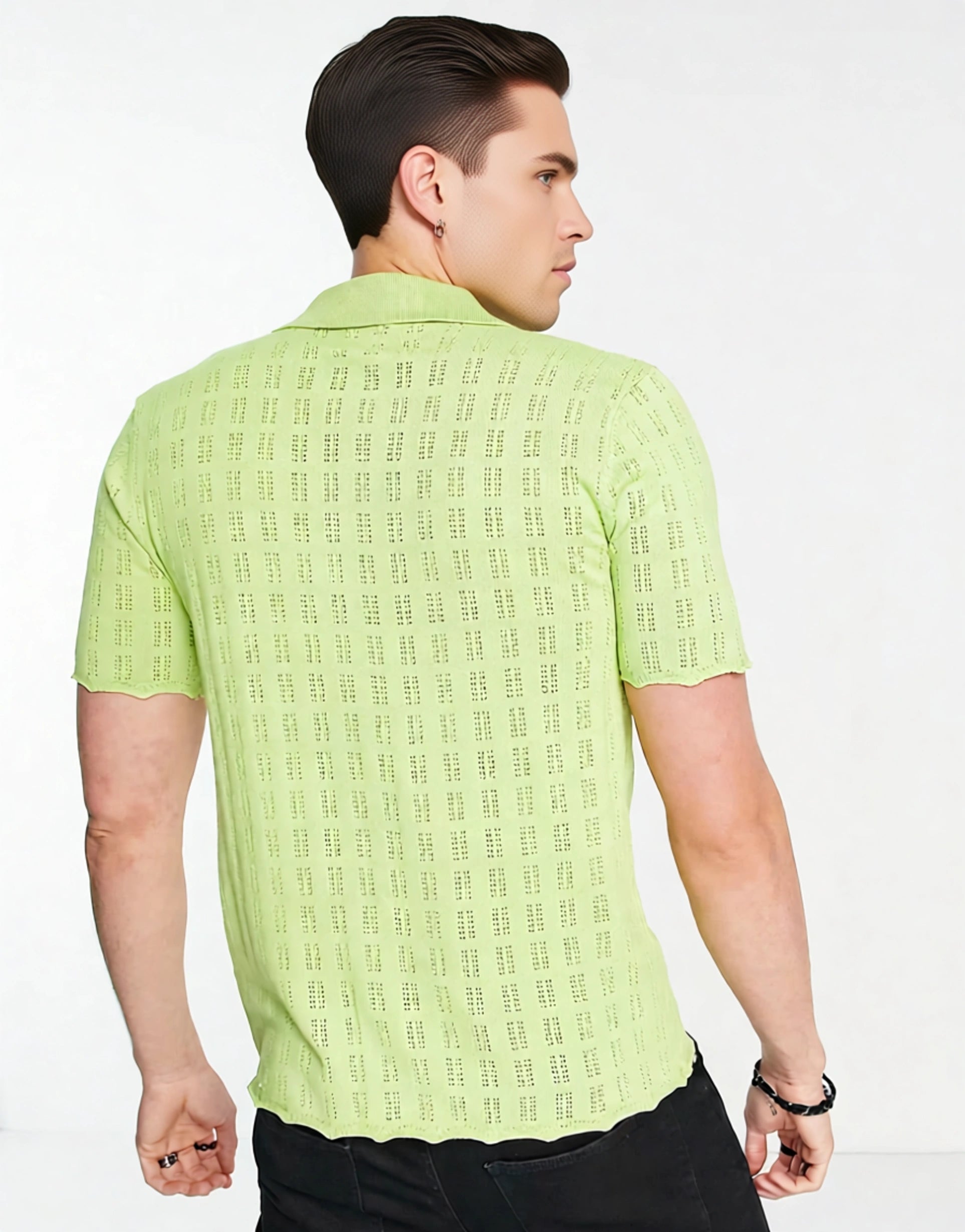 Devils Advocate Mens Devil's Knitted Scallop Edge Open Weave Short Sleeve Shirt In Green