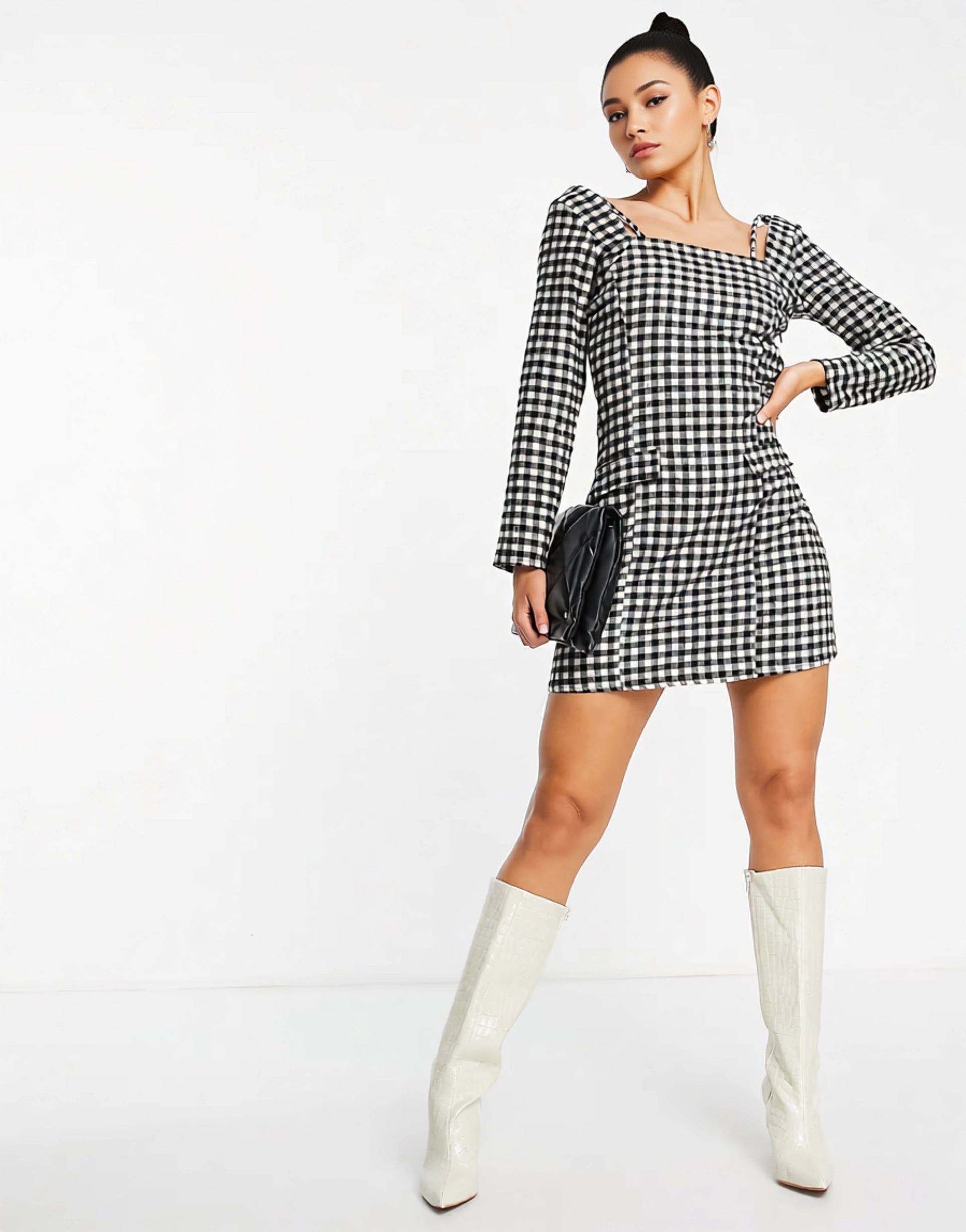 Womens Trendyol Checked Mini Dress With Long Sleeves