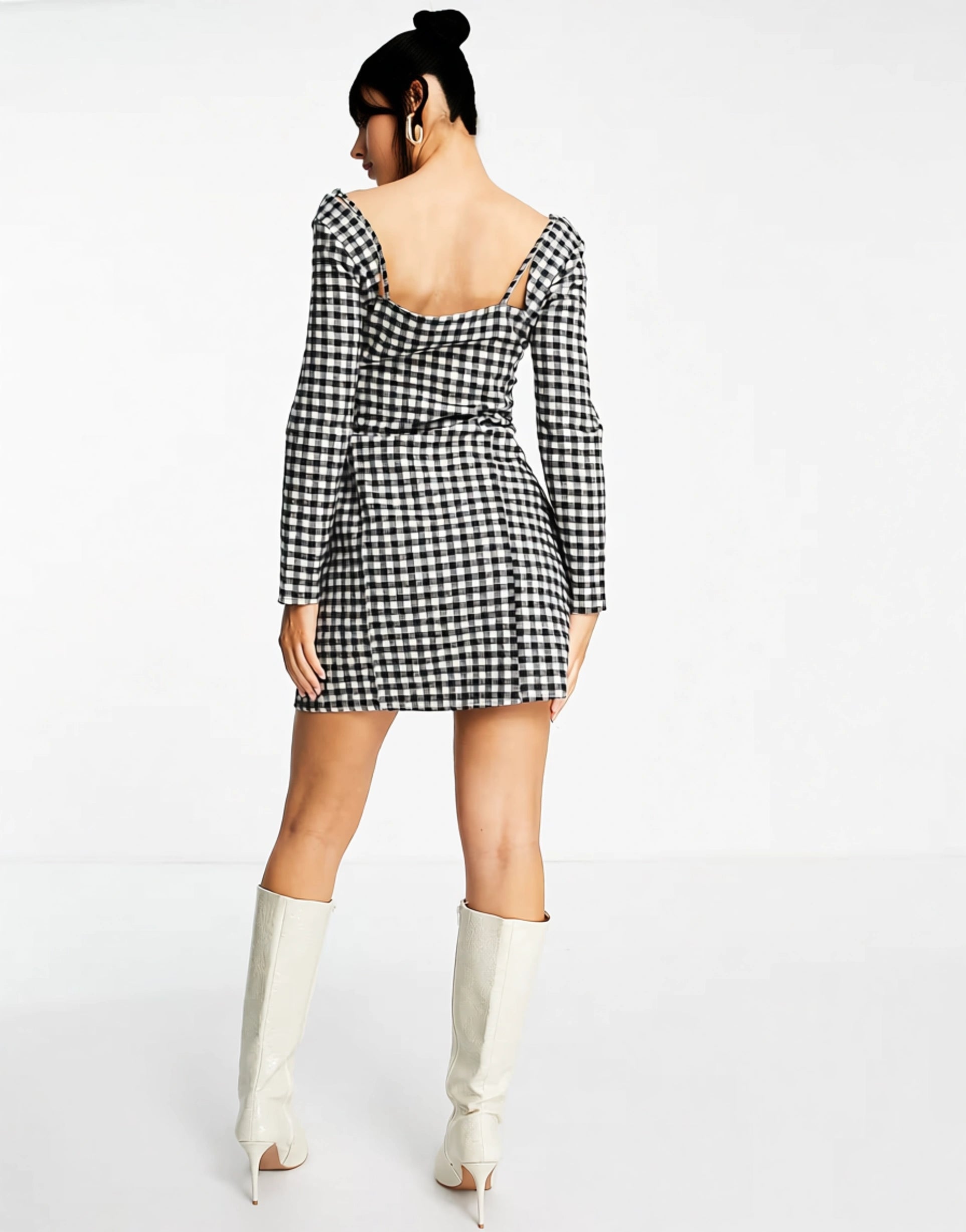 Womens Trendyol Checked Mini Dress With Long Sleeves