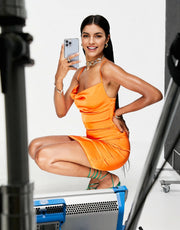 Parisian Tall Women's Satin Cowl Neck Cami Mini Dress in Bright Orange In Orange
