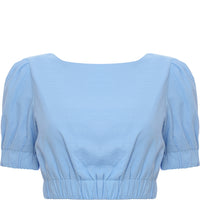 Glamorous Women's Blue Co-Ord Cropped Puff Sleeve Blouse