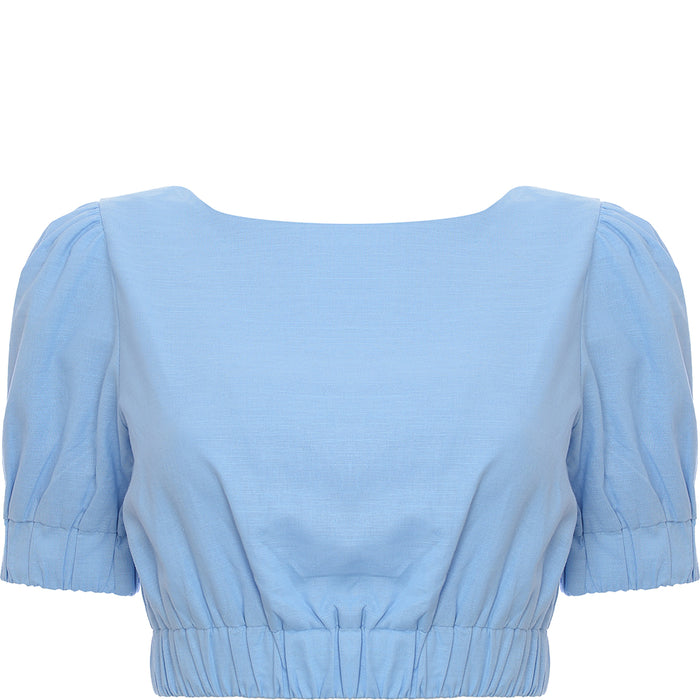 Glamorous Women's Blue Co-Ord Cropped Puff Sleeve Blouse