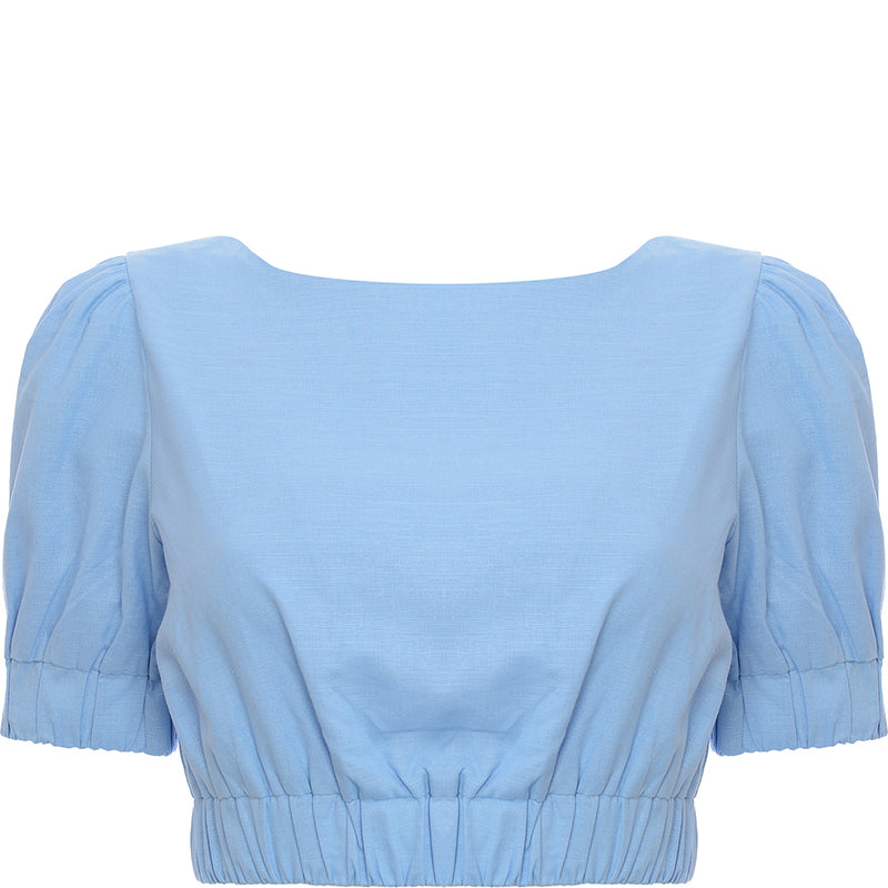 Glamorous Women's Blue Co-Ord Cropped Puff Sleeve Blouse