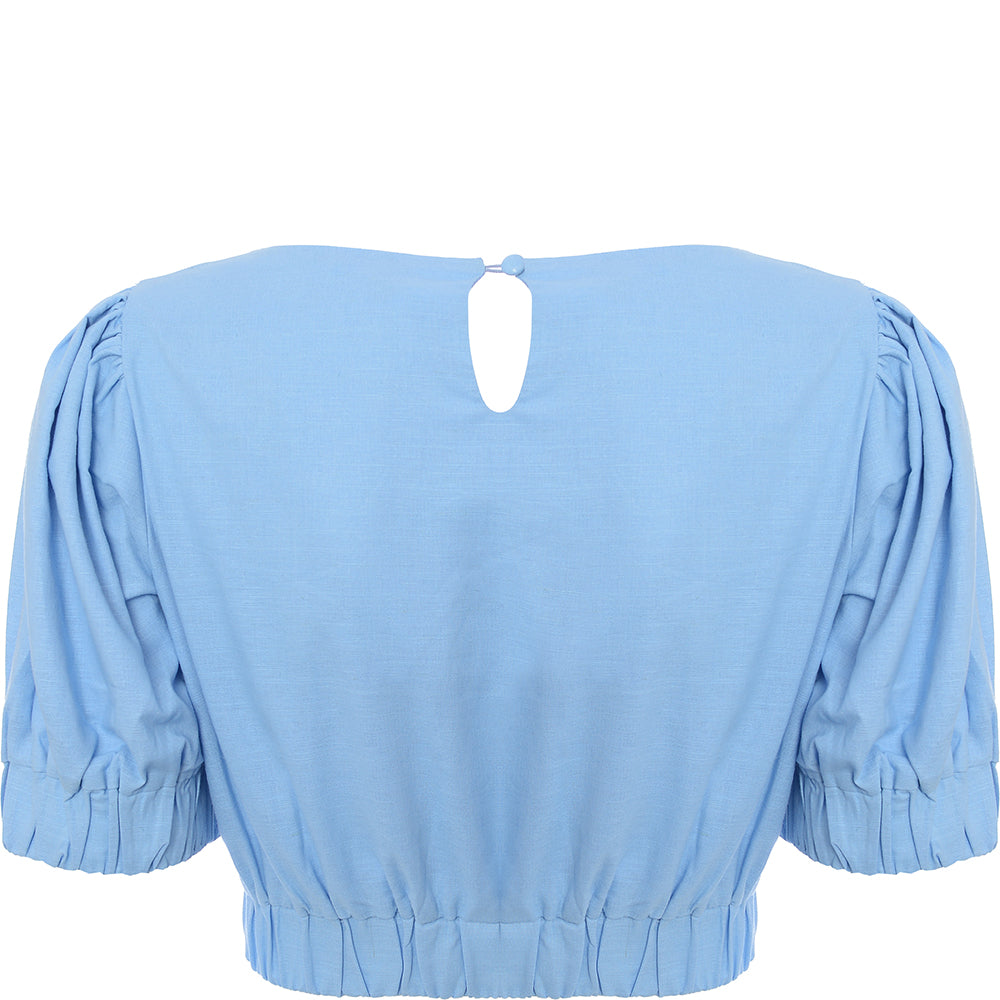 Glamorous Women's Blue Co-Ord Cropped Puff Sleeve Blouse