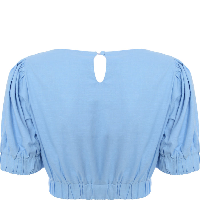 Glamorous Women's Blue Co-Ord Cropped Puff Sleeve Blouse